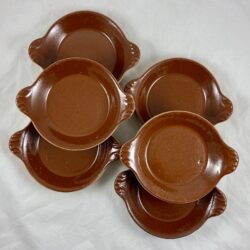 Vallauris French Treacle Glaze Pottery Au Gratins, S/6